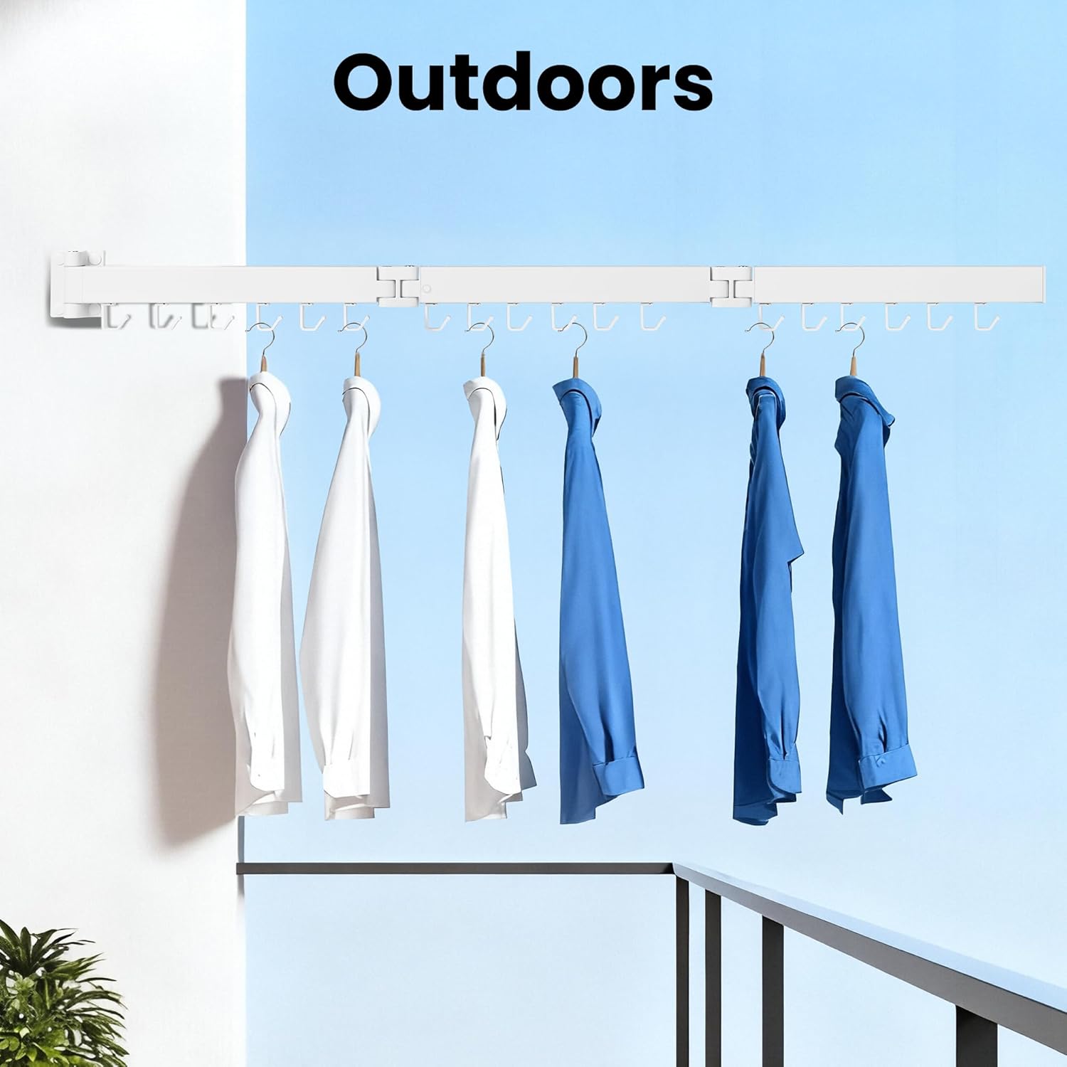 Clothes Drying Rack Wall Mounted, Retractable Collapsible(Tri-Fold) Space Saver, White with 18 Hooks for Laundry Room Organization Apartment Balcony Bathroom