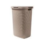 Mind Reader Slim Laundry Hamper with Lid, 60L Clothes Basket, Premium Wicker Design, Plastic, Tan