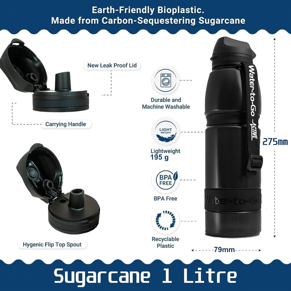 Water-to-Go Water Filter Bottle, 1 Liter, Jet Black