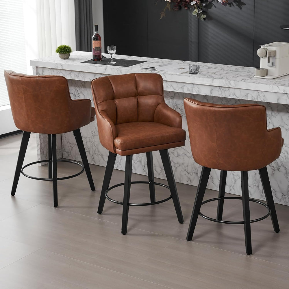 SAECKBERG 360°Swivel Counter Height Bar Stools with Back, 26 inch Solid Wood ...