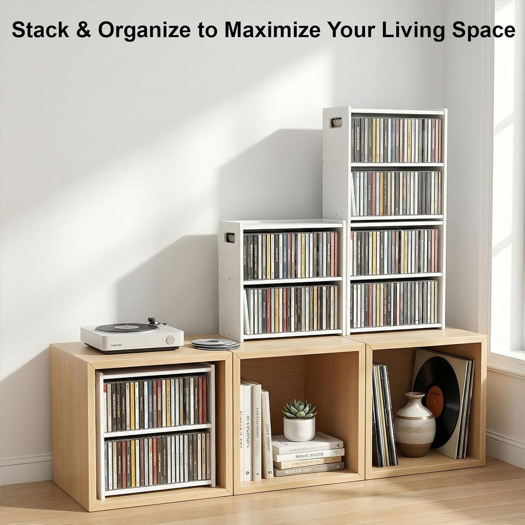 Stackable Double Layer CD Storage Rack, CD Holder for CD Cases, Holds 58 CD Cases, Space-Saving CD Case Organizer for Home & Theater Room, Ideal Gift for Music Lovers & CD Collectors