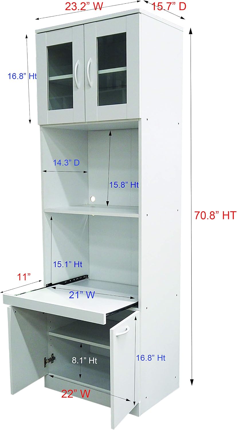 KB Designs - 71" Wood/Glass Kitchen Storage Pantry, Microwave Cabinet, W...
