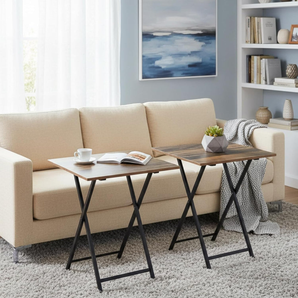 Folding TV Tray Table, Set of 2 Small Table, TV Dinner Table, Snack Tray Tabl...