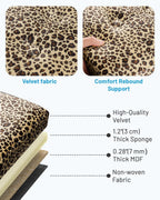 Bsketa Storage Ottoman Bench, 17" Folding Velvet Foot Rest,Leopard Print | Small Ottoman with Side Pockets, Thicker Foam Padded Seat, Livingroom, Dorm, Bedroom, Easy to install, 43L,17x13x13in