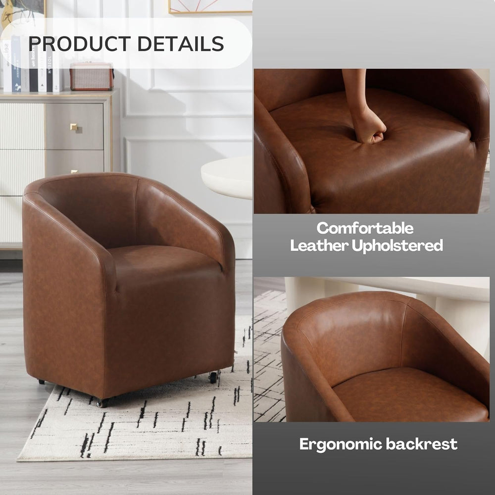 BESTANO Set of 2 Modern Upholstered Dining Chairs with Swivel Casters, Faux L...