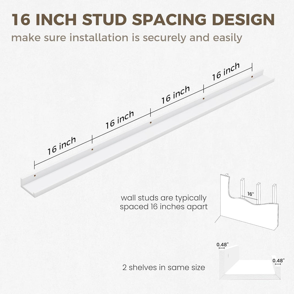 Axeman 72 Inch White Floating Shelves for Wall | Picture Ledge Shelf Set of 2 | Rustic Picture Shelf for Wall with Ledge | Floating Shelves with Lip | Photo Ledge Shelves for Books Album Records