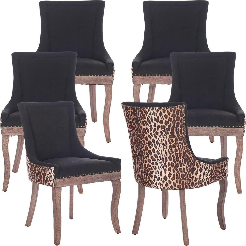 Leopard Upholstered Dining Chairs Set of 6, Animal Print Fabric Kitchen &...