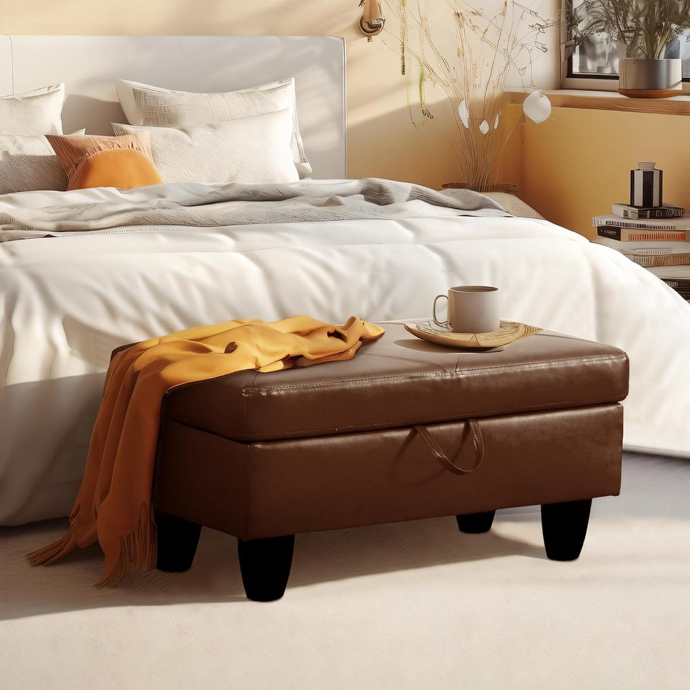 Ottoman Rectangular Storage Ottoman Bench, Faux Leather Footrest, Coffee Tabl...