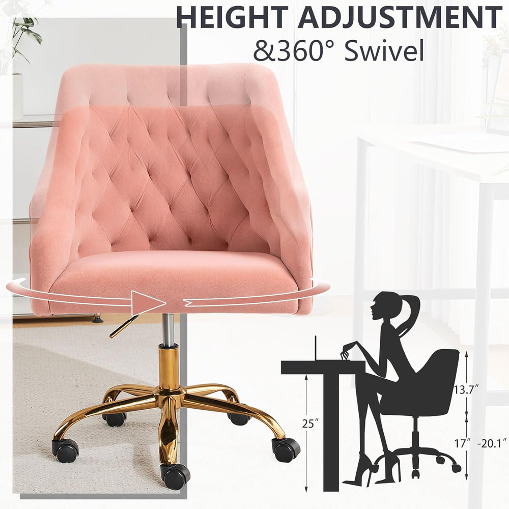 MOJAY Velvet Home Office Desk Chair, Vanity Chair with Wheels Pretty Fancy Go...