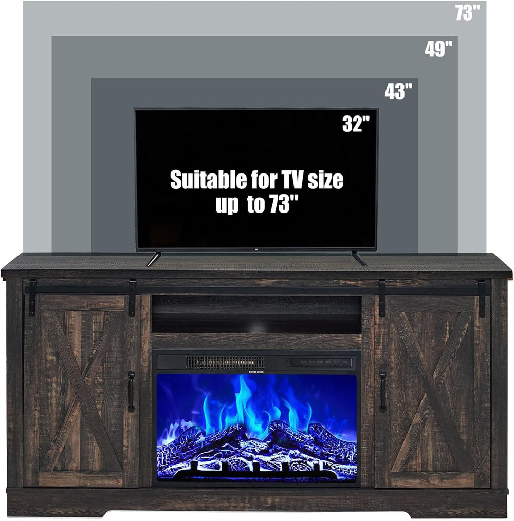 AMERLIFE Farmhouse 5 Piece Living Room Table Set, 63" TV Stand, Daark Oak