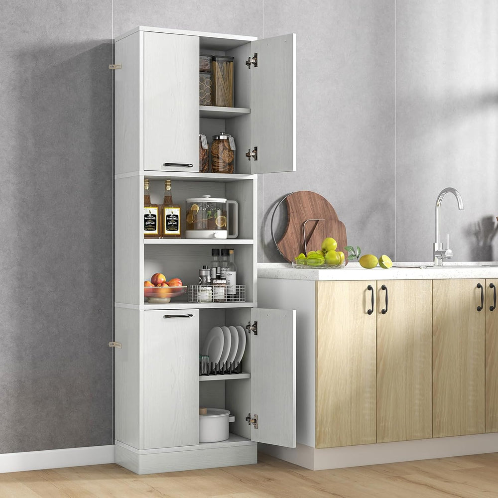 TANGZON 190CM Tall Kitchen Cupboard, 4-Door Storage Cabinet with Enclosed Cab...