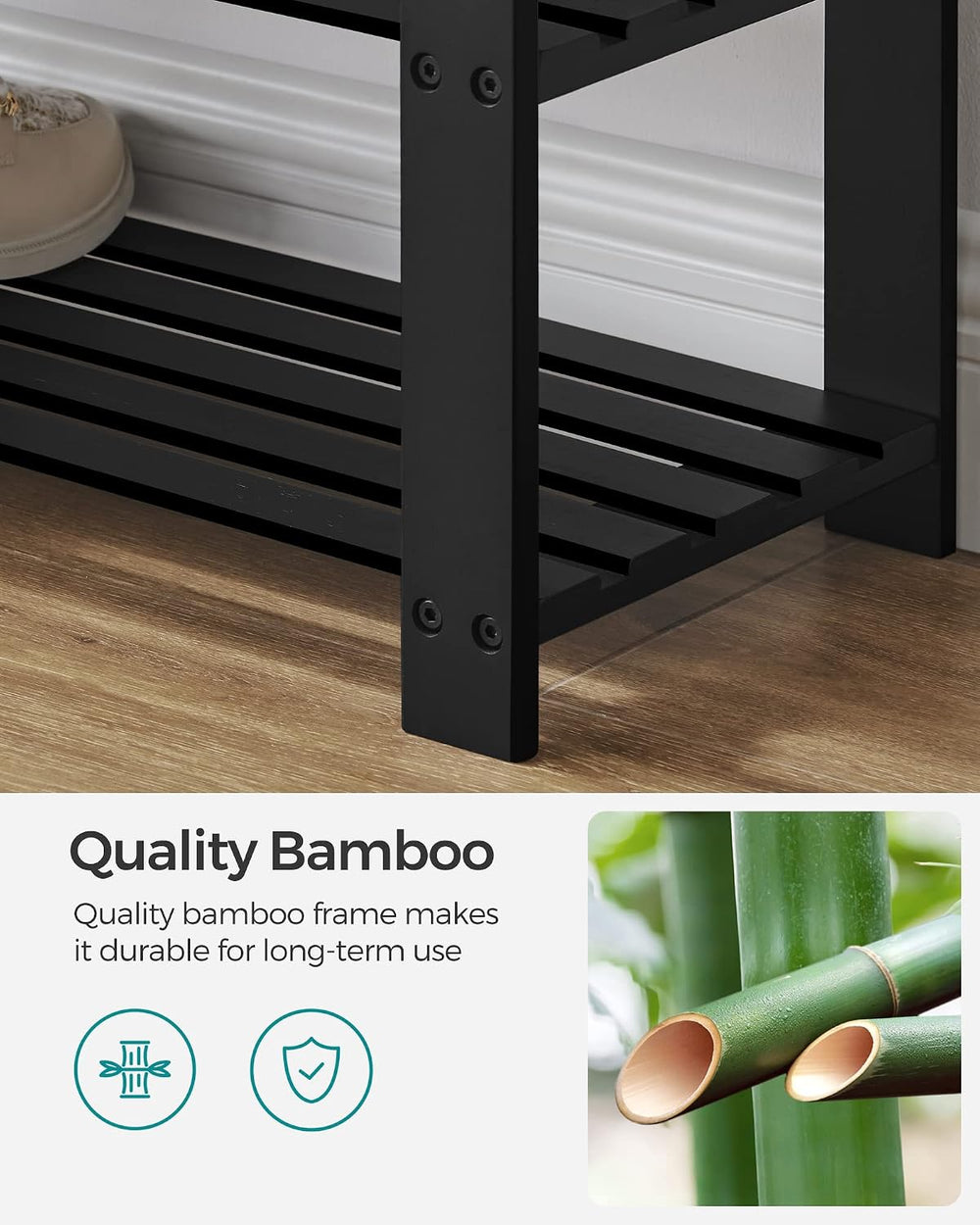 SONGMICS Bamboo Shoe Bench, 3-Tier Shoe Rack Organizer for Entryway, Living R...