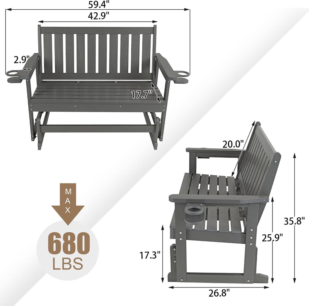 Poly Lumber Patio Glider, HIPS Material Weather-Resistant Swing Bench for Out...