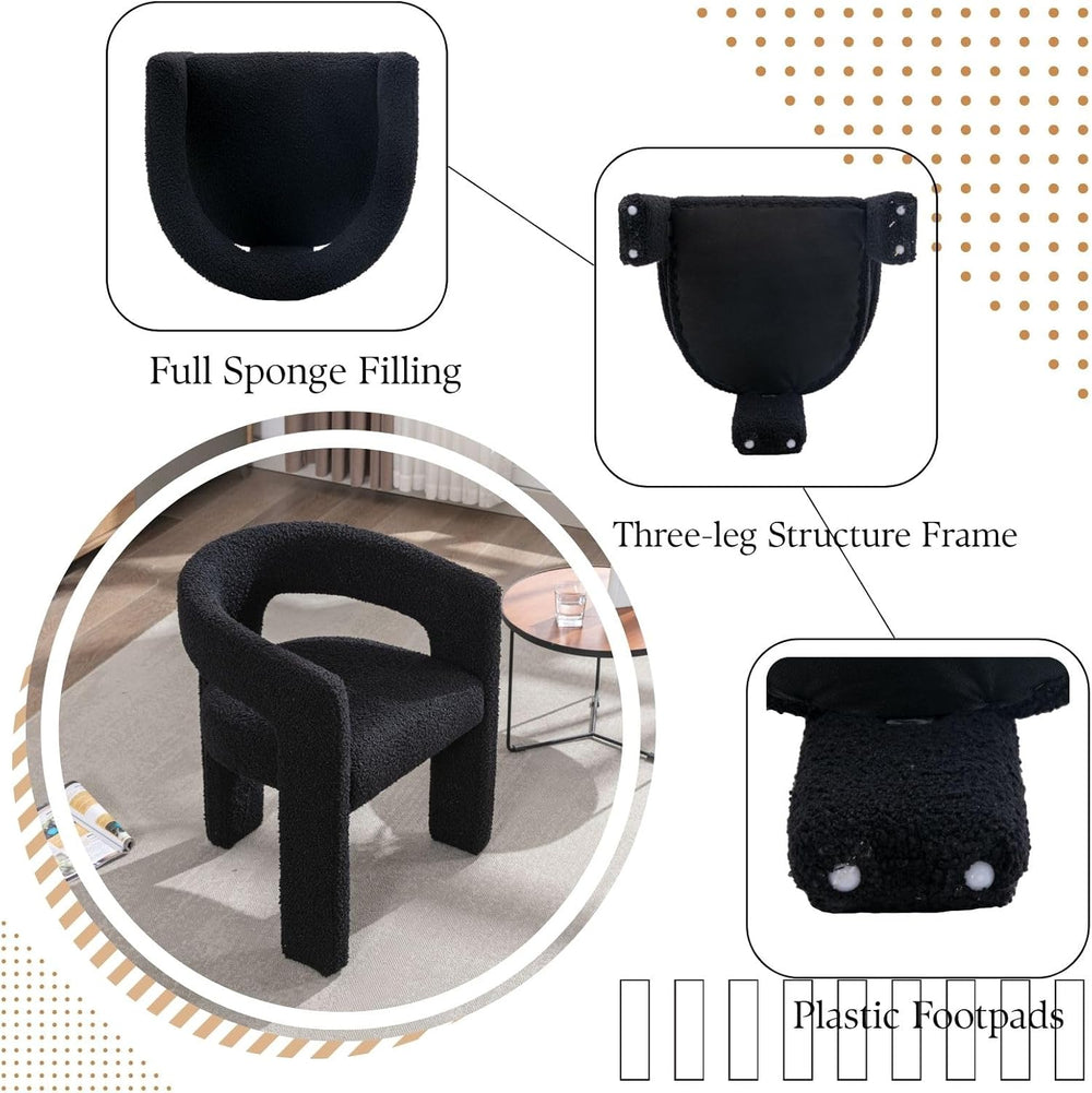 Black Sherpa Dining Chairs Set of 2, Modern Barrel Dining Room Chairs Upholst...