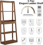 Soild Wood Ladder Book Case Organizer, 4-Tier, Modern Display Bookshelf Wood Frame,Children's Room Free Standing Organizer Storage Cabinet,for Bedroom and Office, Balcony, Walnut