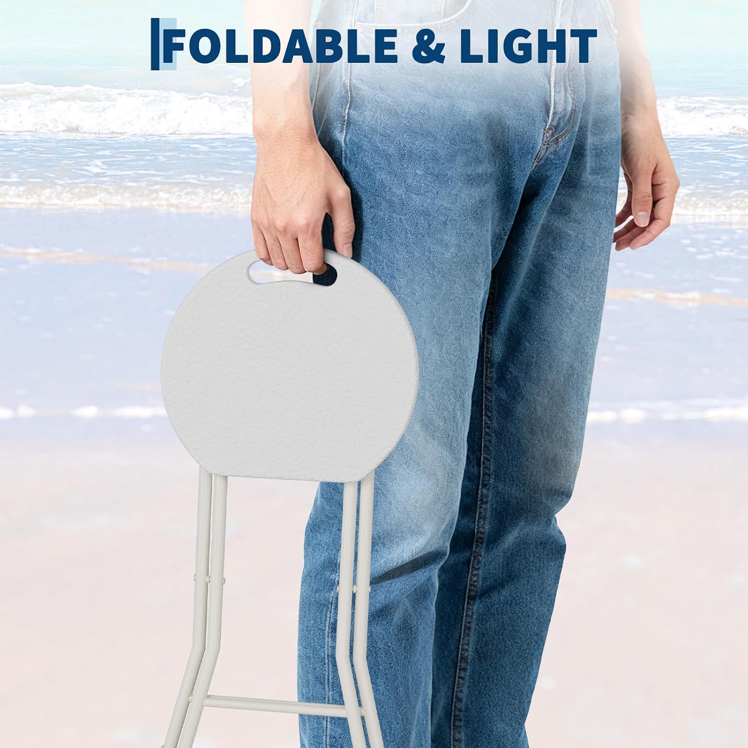 Folding Stool with Handle - Folding Chair, Folding Bar Stool with Non-Slip Feet, 600 lbs Capacity, Indoor and Outdoor Foldable Stool for Adults (13"×11.5"×18")