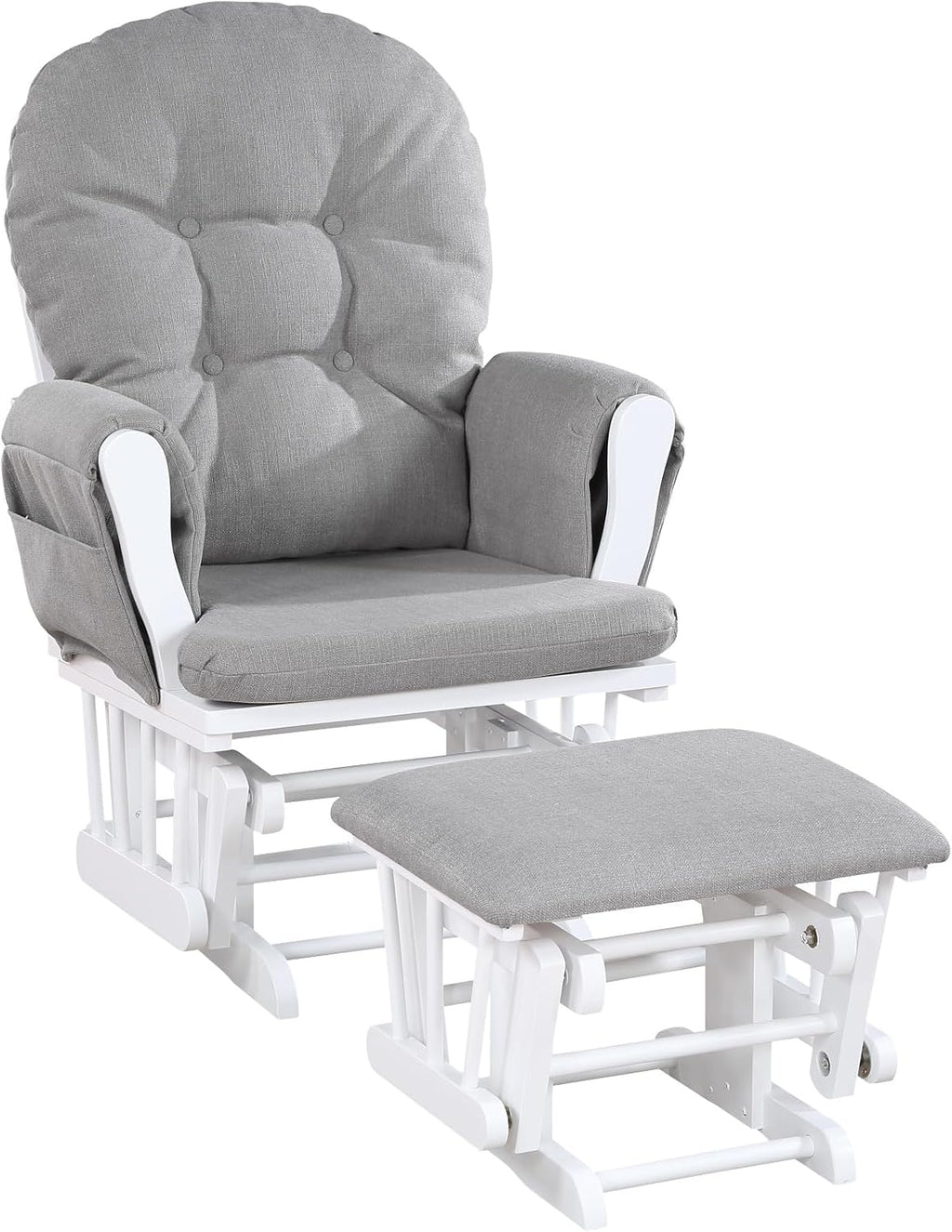 Penau Glider Ottoman, Soft Quiet Gliding, Gray Wood | Nursery Bonding Spot, Soft Gliding Motion, Button Tufted Back, Side Pocket, Matching Ottoman