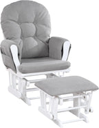 Penau Glider Ottoman, Soft Quiet Gliding, Gray Wood | Nursery Bonding Spot, Soft Gliding Motion, Button Tufted Back, Side Pocket, Matching Ottoman