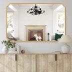 55X36 Inch Gold Metal Framed Bathroom Mirror for Wall, Large Rounded Rectangle Bathroom Vanity Mirror Farmhouse, Anti-Rust, Tempered Glass, Hangs Horizontally or Vertically