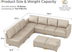 SITJOY 118" Faux Leather Modular Sectional Sofa with Storage, Mid Century Modern Sectional Couches for Living Room, Soft Padded Armrests, 9 Seat L Shaped Couch with Ottoman, Greige