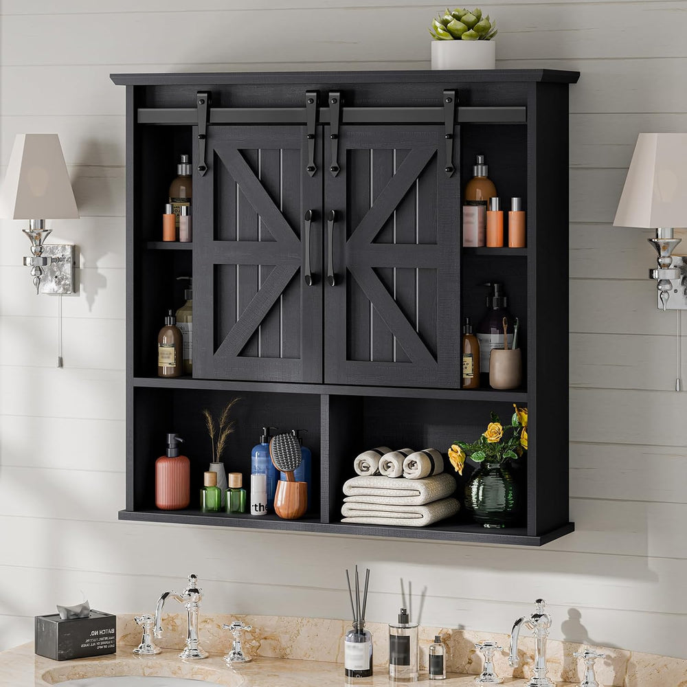Vabches Bathroom Wall Cabinet, Farmhouse Medicine Cabinet, Black