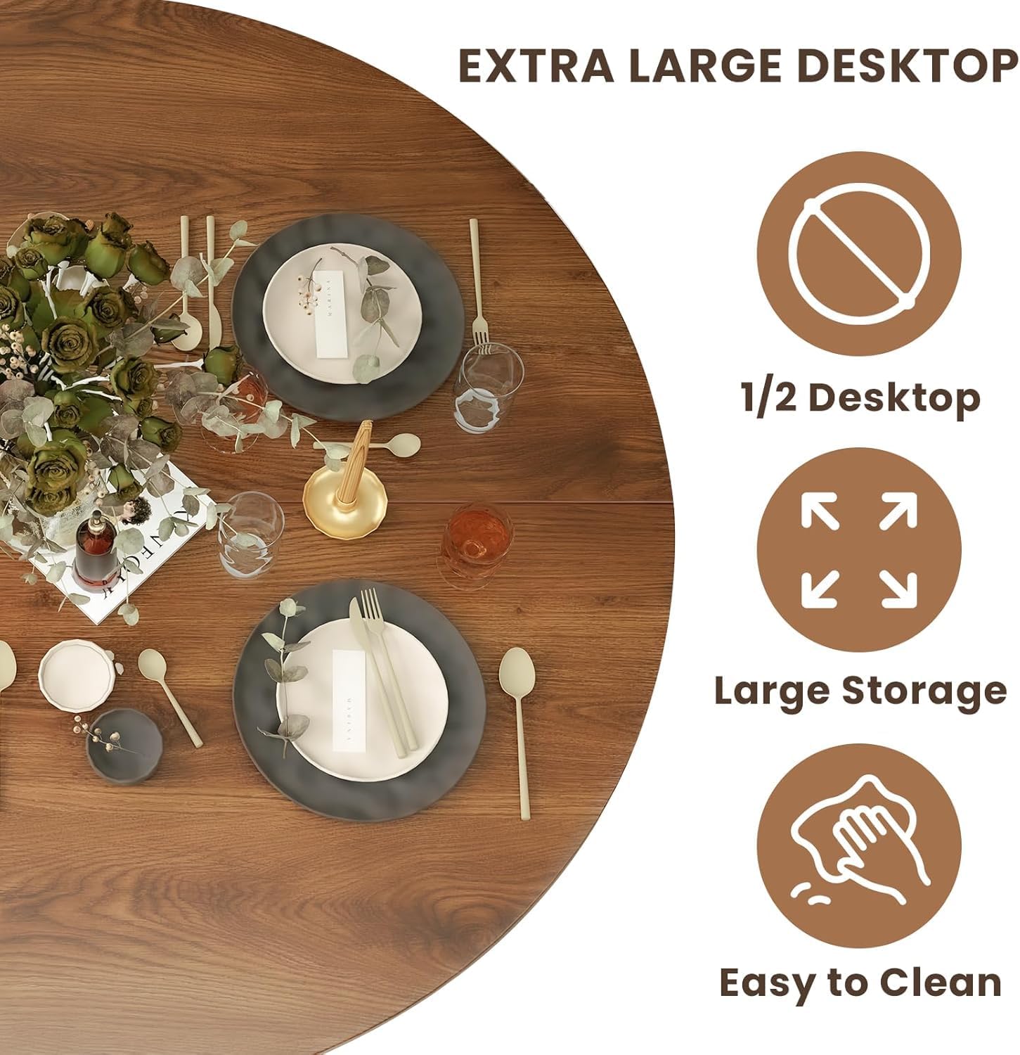 47" Kitchen Round Dining Table 5 Piece Set with Velvet Upholstered Chairs | Multi padded chairs, round oval dining sets for apartments, wipeable tabletop, fits farmhouse & modern decor