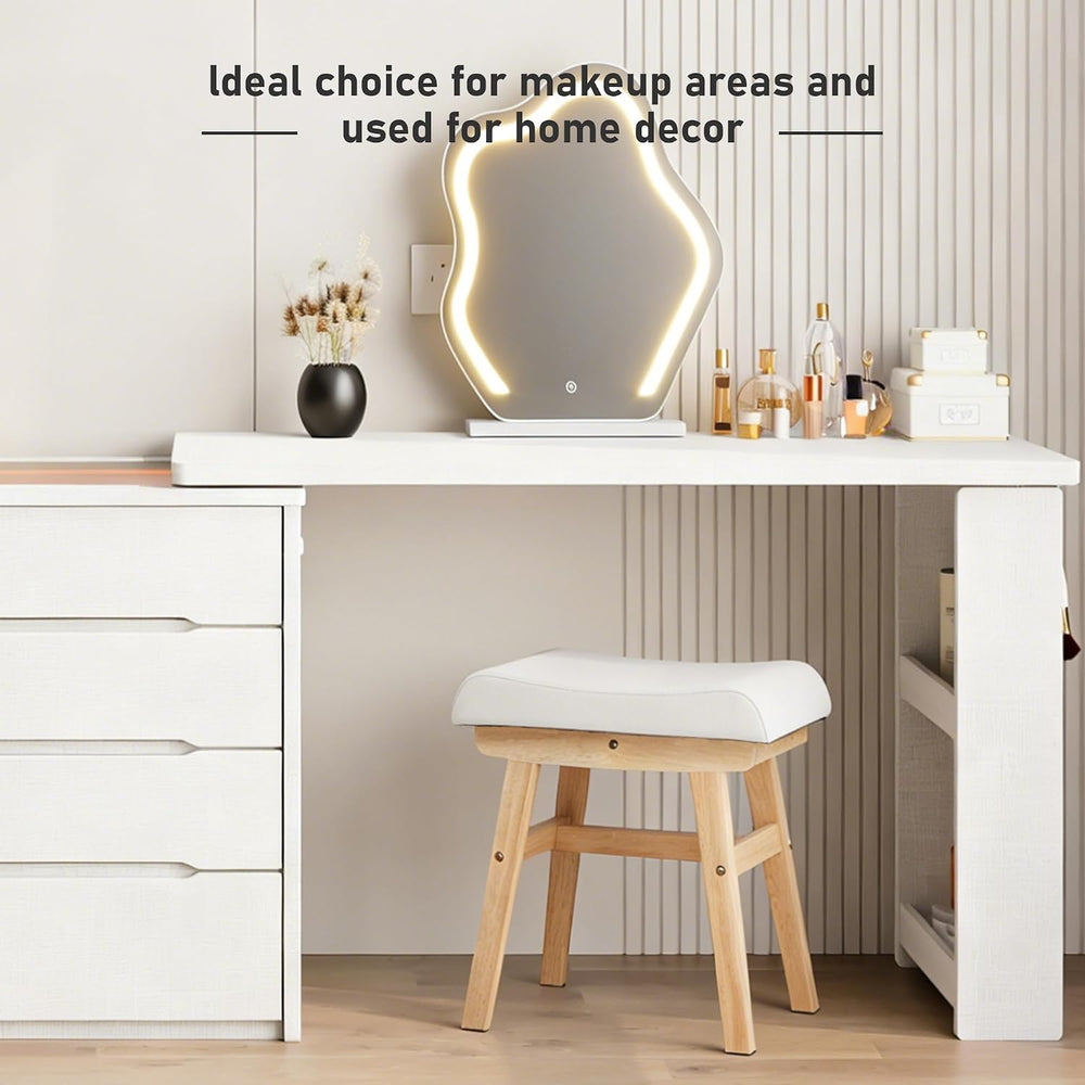 Solid Wood Vanity Stool, Padded Foot Stools Ottoman,Natural