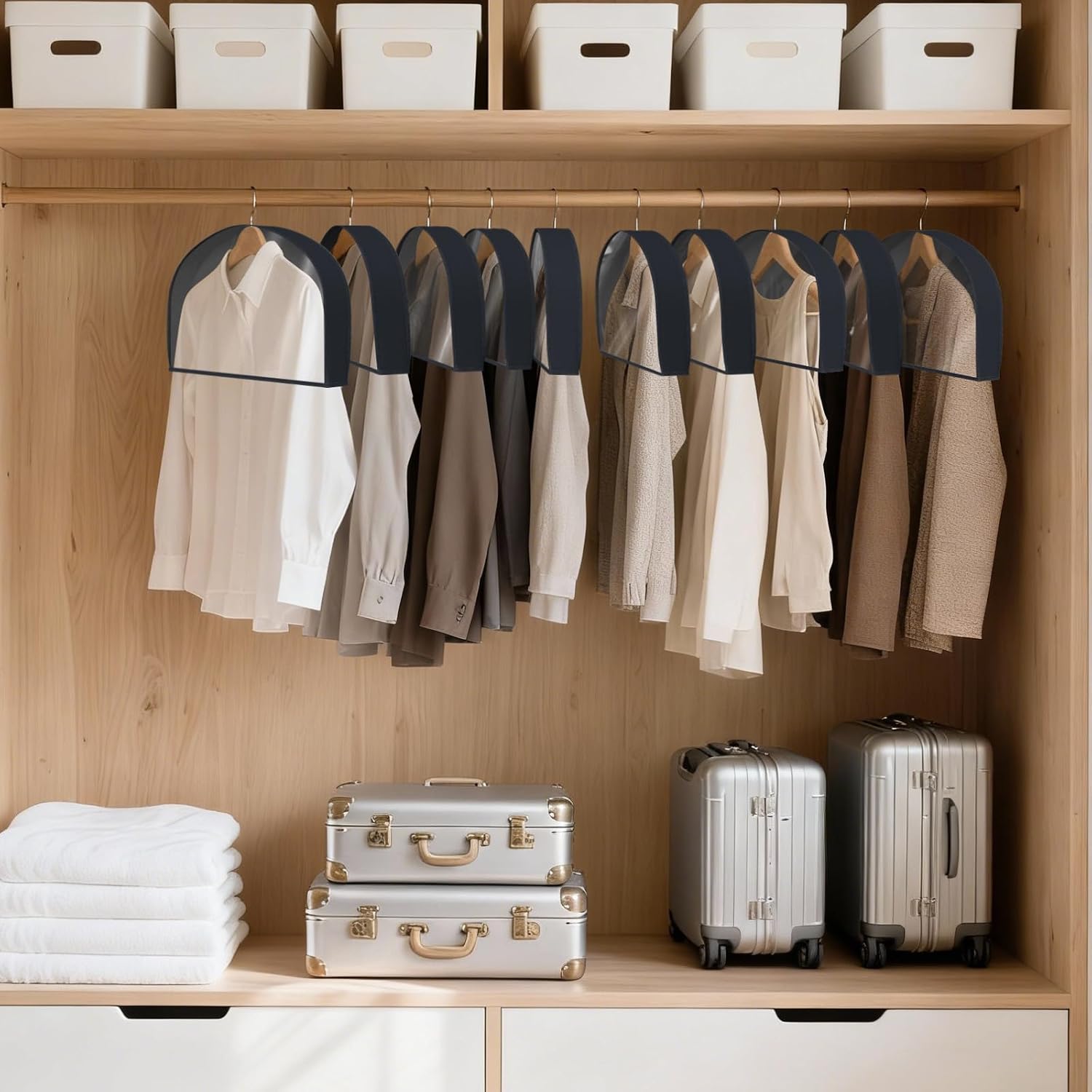 Shoulder Covers for Hanging Clothes (Set of 10) Breathable Garment Dust Covers Clothes Protectors Covers for Closet with 2" Gusset for Suit, Coats, Jackets, Dress