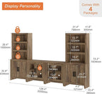 WAMPAT Entertainment Center with Bookshelves, 4-Piece Modular TV Stand with Storage Towers, Farmhouse Media Console with Glass Doors for Living Room, Bedroom, Brown