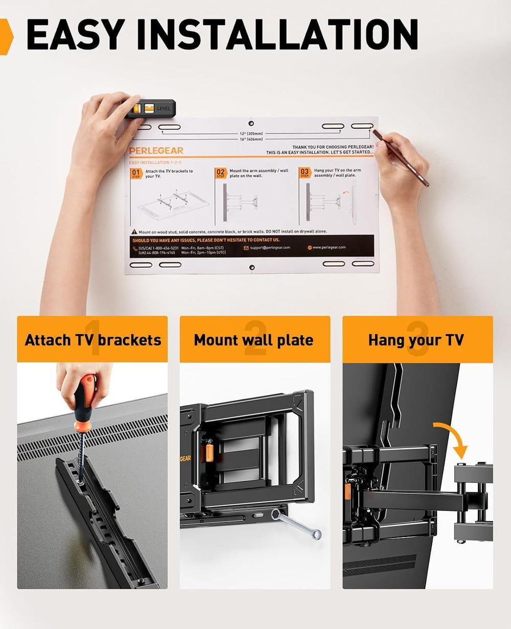 Perlegear Full Motion TV Wall Mount for 42–86 inch TVs up to 132 lbs | 30% th...