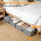 OIAHOMY 2 Pack 53L Under Bed Storage with Adjustable Dividers, 6" Low Profile Underbed Storage Bins for Comforters & Clothes, Save Closet Space with Clear View Lid & Reinforced Handles, Grey