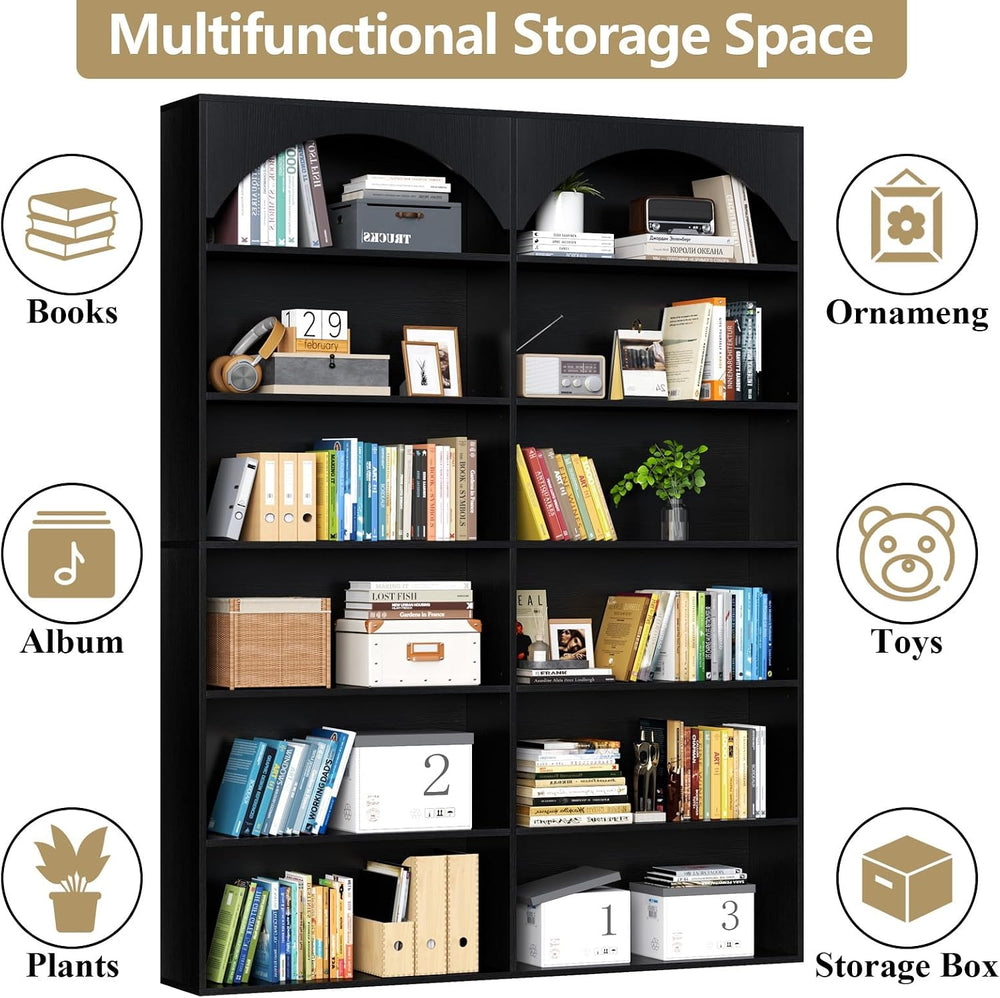 Gyfimoie 70.8’’ Tall Bookshelf and Bookcase, 7-Tier Double Wide Bookcase Mode...