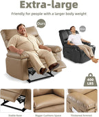 GarveeHome Oversized Wide Recliner Chair - Heat and Massage, PU Leather Extra Wide Manual Recliner for Adults, Large Lazy Chair with 1.5X Sponge Comfort Arm and Back for Living Room, Bedroom