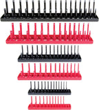 B&C Home Goods Socket Organizers - 6 Piece SAE & Metric Tray Socket Holder - Toolbox Organizers and Storage for ¼, ⅜ and ½ inch Drive Holder for Mechanics