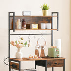HOOBRO Bakers Rack with 4 AC Power Outlets, 5-Tier Coffee Bar with Wire Basket, Microwave Stand with Paper Holder and Drawer, Kitchen Storage Shelf, Rustic Brown and Black BF84UHB01