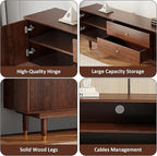 Mid Century Modern TV Stand for 75 inch TV, 66.9" Walnut TV Console with 2 Storage Cabinet & 2 Drawers, Entertainment Center, Media Console for Living Room/Bedroom