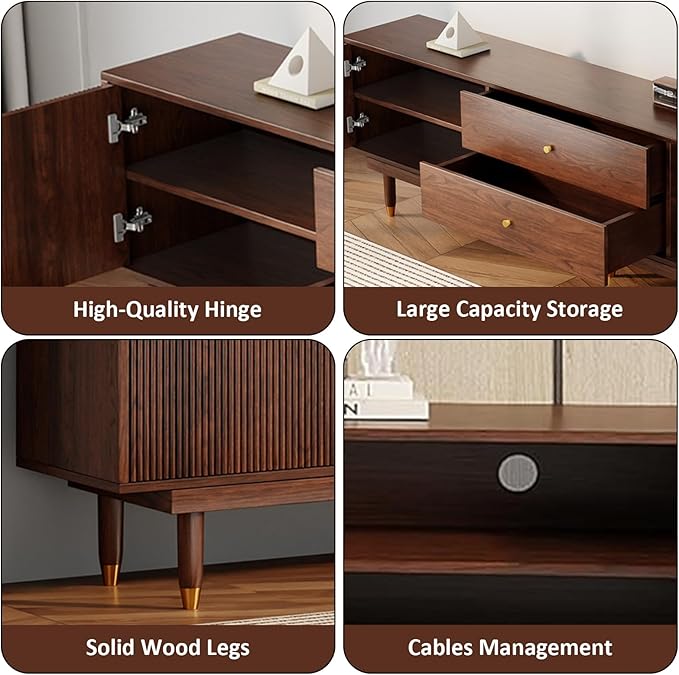 Mid Century Modern TV Stand for 90 inch TV, 78.7" Walnut TV Console with 2 Storage Cabinet & 2 Drawers, Entertainment Center, Media Console for Living Room/Bedroom