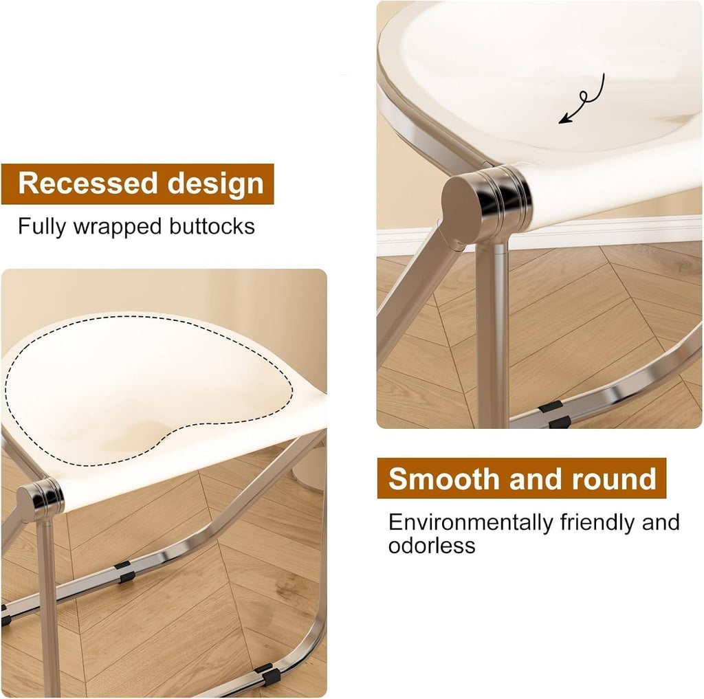 Acrylic Folding Chair, Portable Light Commercial Folding, PC Plastic Living Room Seat, Metal Frame,(Brown)