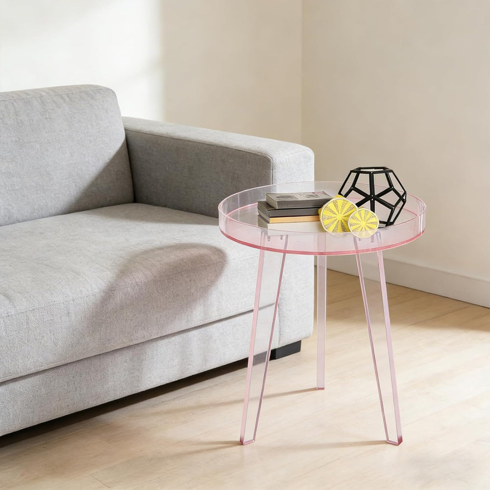 Clear Acrylic Side Table, Modern End Table with Storage Shelf, Small Round Be...