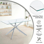 5-Piece Dining Table Set for 4, Modern Rectangular Glass Table with 4 Upholstered Leather Chairs, Space-Saving Dining Room Furniture Table & Chair Sets for Small Spaces&Apartment(Black&Silver)