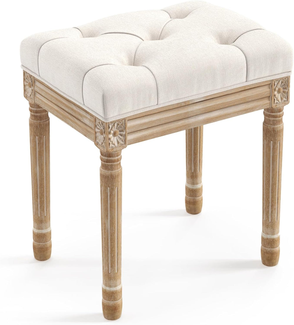 LUE BONA Upholstered Fabric Vanity Bench Seat, Makeup Stools for Vanity, Squa...