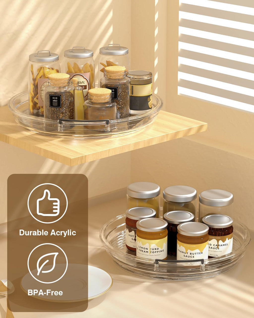 INCOSTAR 3 Pack Clear Lazy Susan Turntable 9'' & 11.8'' for Cabinet | Two-Tier Spinning Organizer, Space-Saving Pantry Storage Rack, Clear Durable Plastic, Makeup & Bathroom