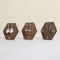 GemeShou 3pcs wooden jewelry earring organizer holder, walnut earring studs stand for boutique store, cute earring display for selling with 6 holes on each【Earring stand-Hexagon-3pcs】