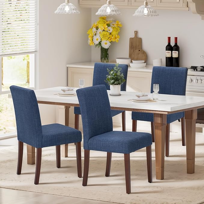 Upholstered Dining Chairs Set of 4, Modern Fabric Dining Room Chair, Wooden D...