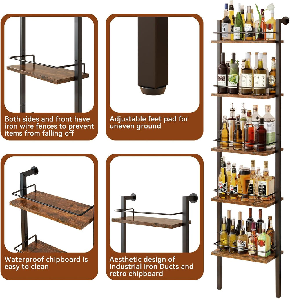YMYNY 5-Tier Wall Mounted Wine Racks 16.93x7.87x69.68 Vintage Brown HWR001H |...