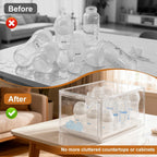 Baby Bottle Organizer, Clear Stackable Acrylic Storage for Countertop Cabinet, Baby Bottle Station Organizer with drawer for Pacifiers, Pump Parts