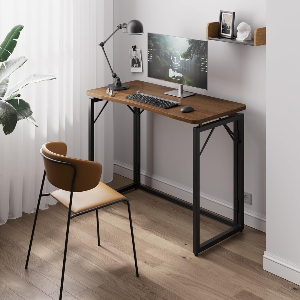 JOYMOOP 31.5" Folding Desk - Brown, No Assembly Small Foldable Desk for ...