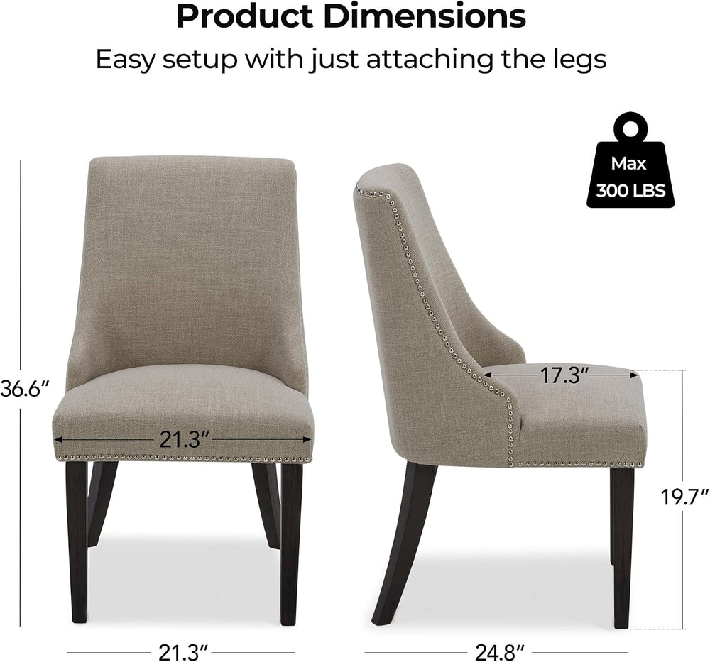 CHITA Farmhouse Dining Chairs with Nailhead Trim, Fabric High Back upholstere...