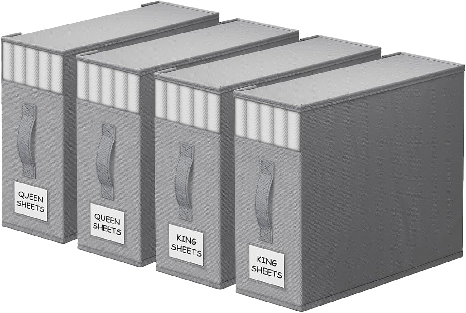 4 Pack Bed Sheet Closet Organizers and Storage,Sturdy Foldable Storage Containers with Window and Label,Storage and Organization for Bedding Sheets,Duvet Covers,Blankets (Grey)