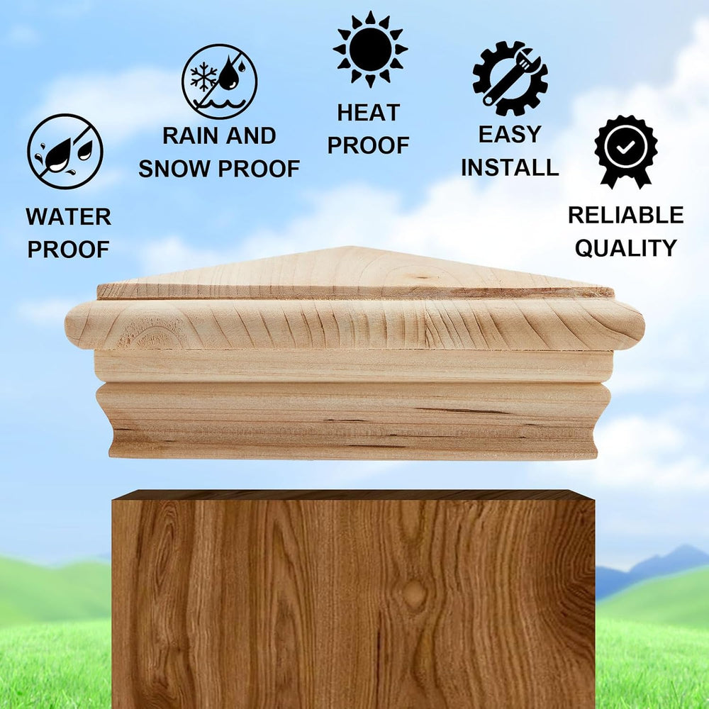 Geetery 4 Pcs 4 x 4 Wood Post Cap for Fence Deck Newel Outdoor, Cedar Wood